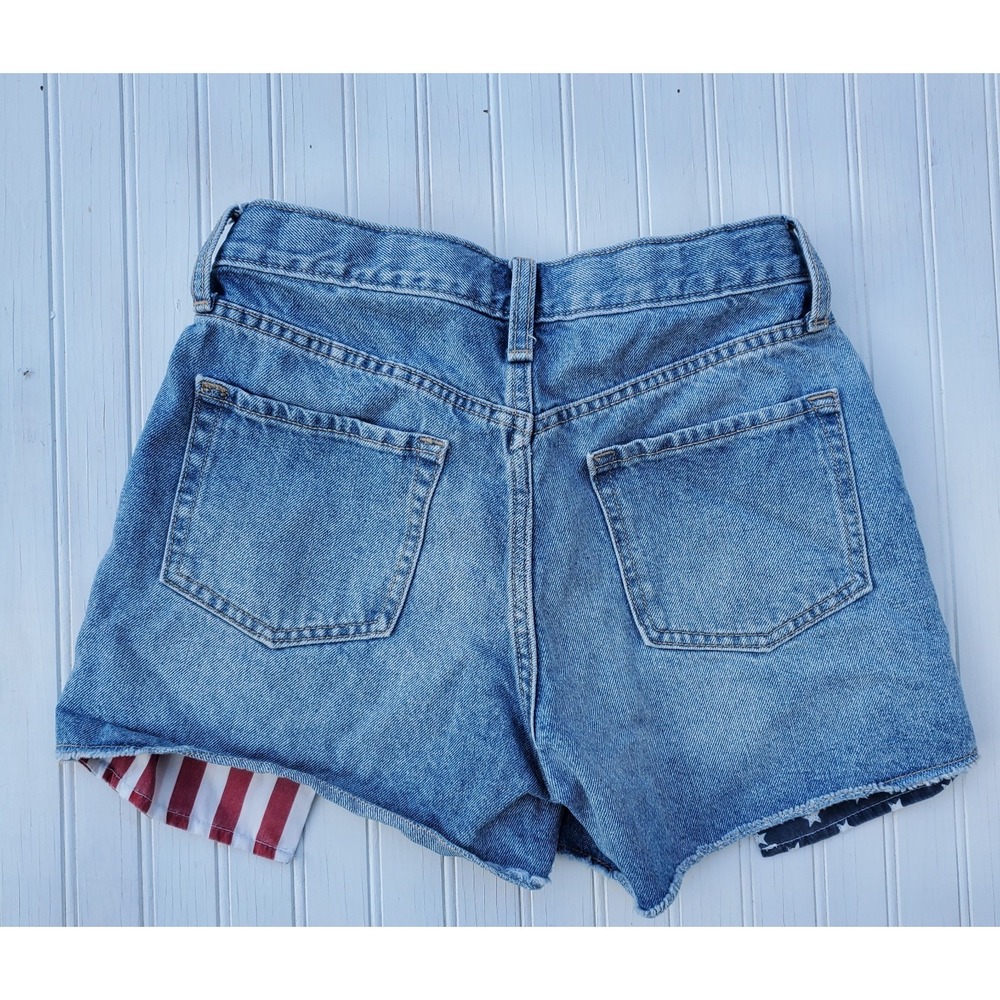 Old Navy Girls Size 14 High-Rise Denim Shorts with Flag Pockets Patriotic Blue - Picture 7 of 7